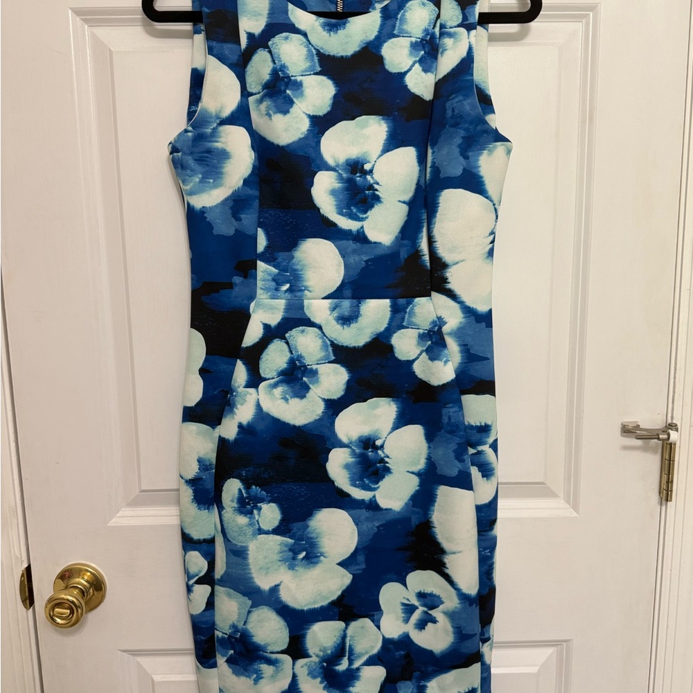 Calvin Klein Blue and White Sheath Midi Dress